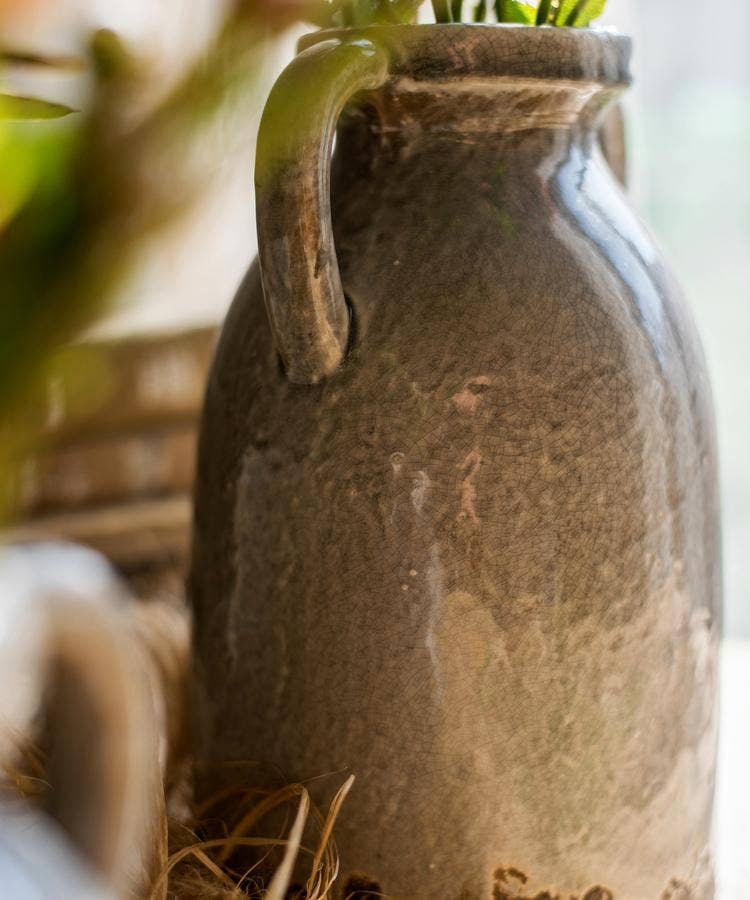 Glazed Pottery Vase with Handles: Blue