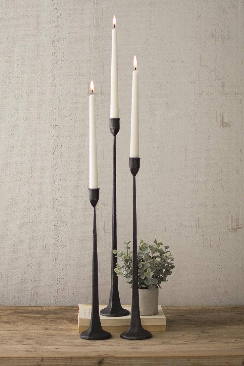 Tall Cast Iron Taper Candle Holders: Set of 3