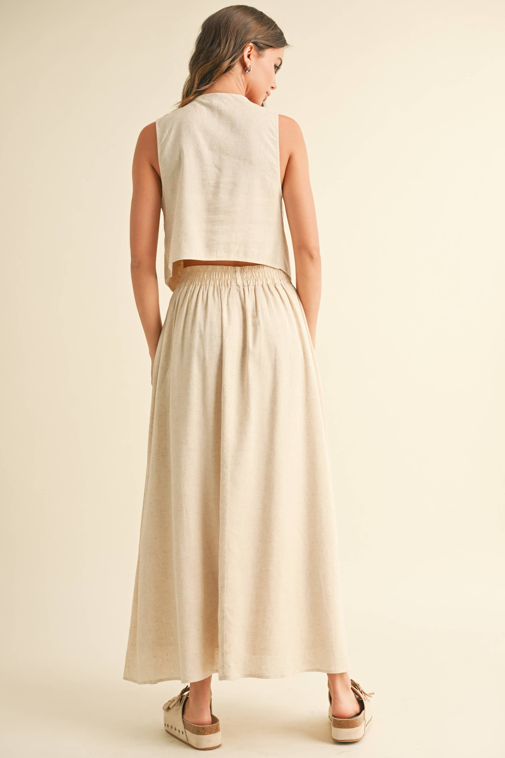 Linen Blend Maxi Skirt: Oatmeal