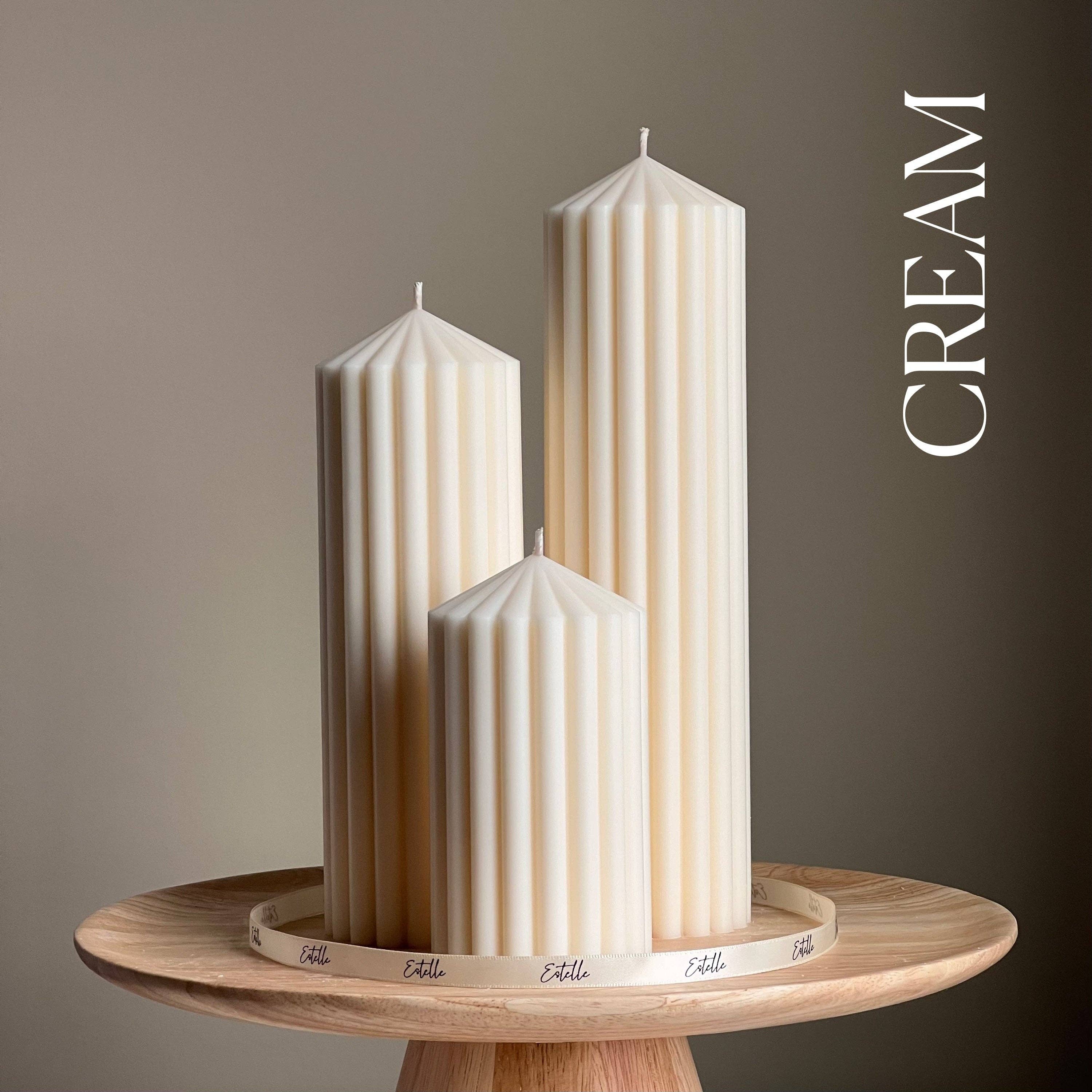 Ribbed Peak Pillar Candle: Cream / Medium
