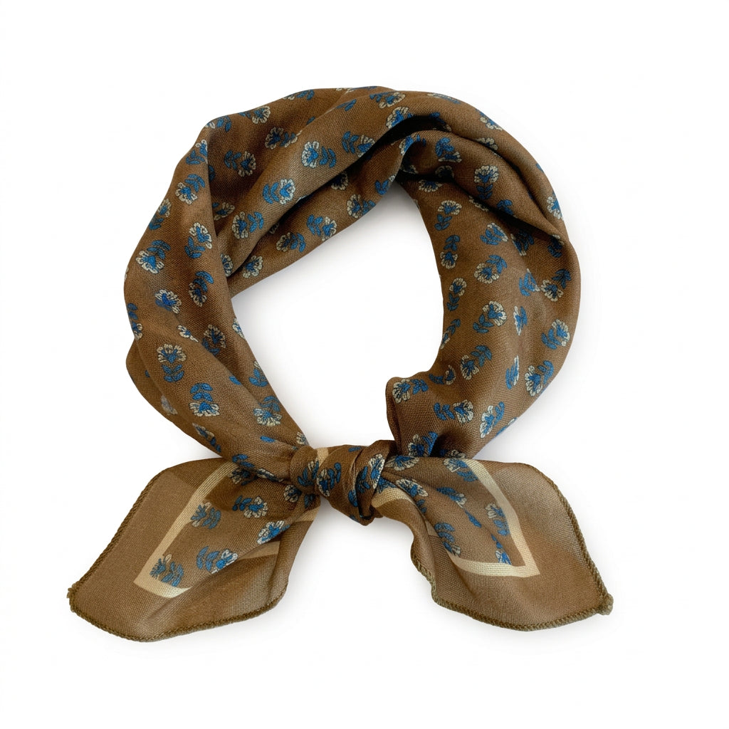 Floral Bandana: Coffee & Blue