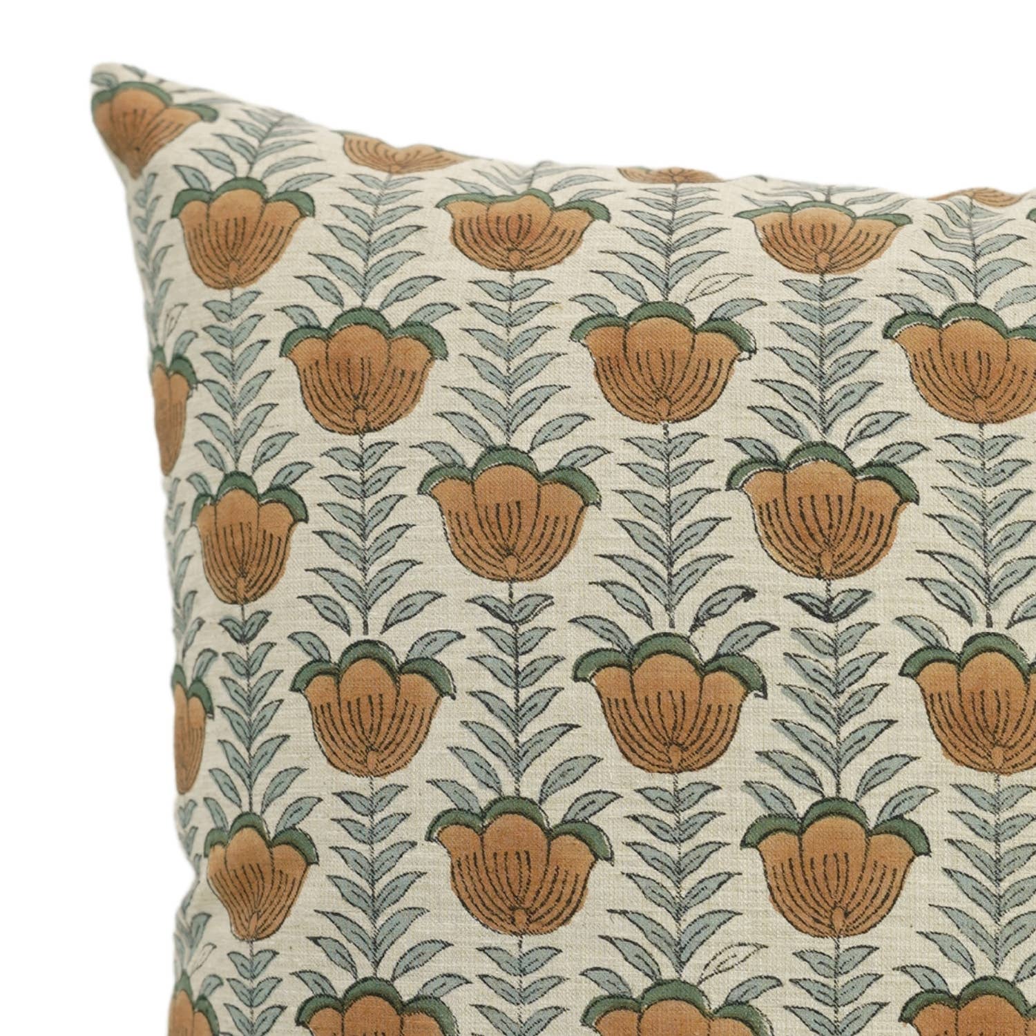 Block Print Linen Blend Pillow: Orange Lotus