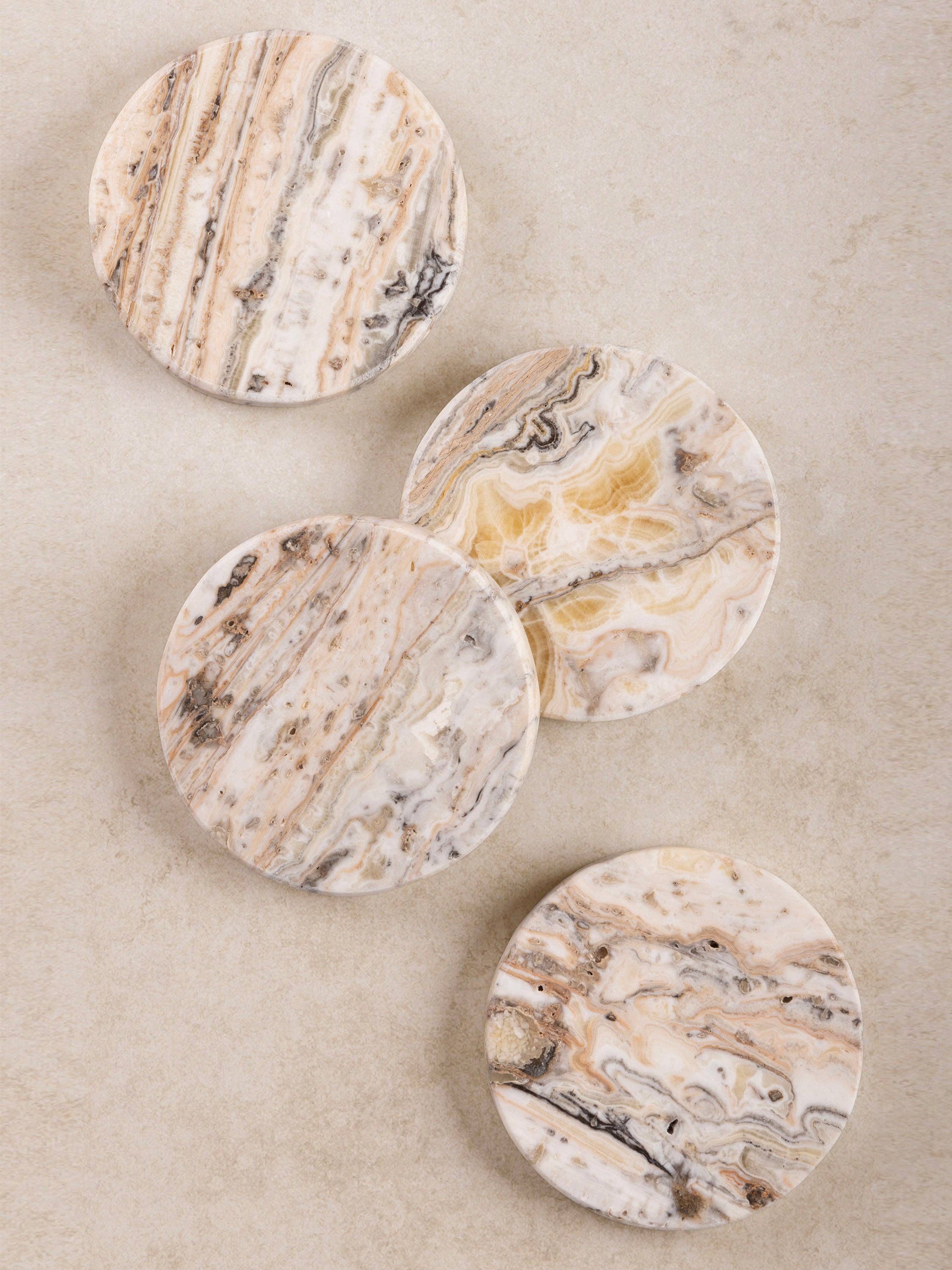 Tasmania Semi-Precious Travertine Onyx Coasters · Set of 4