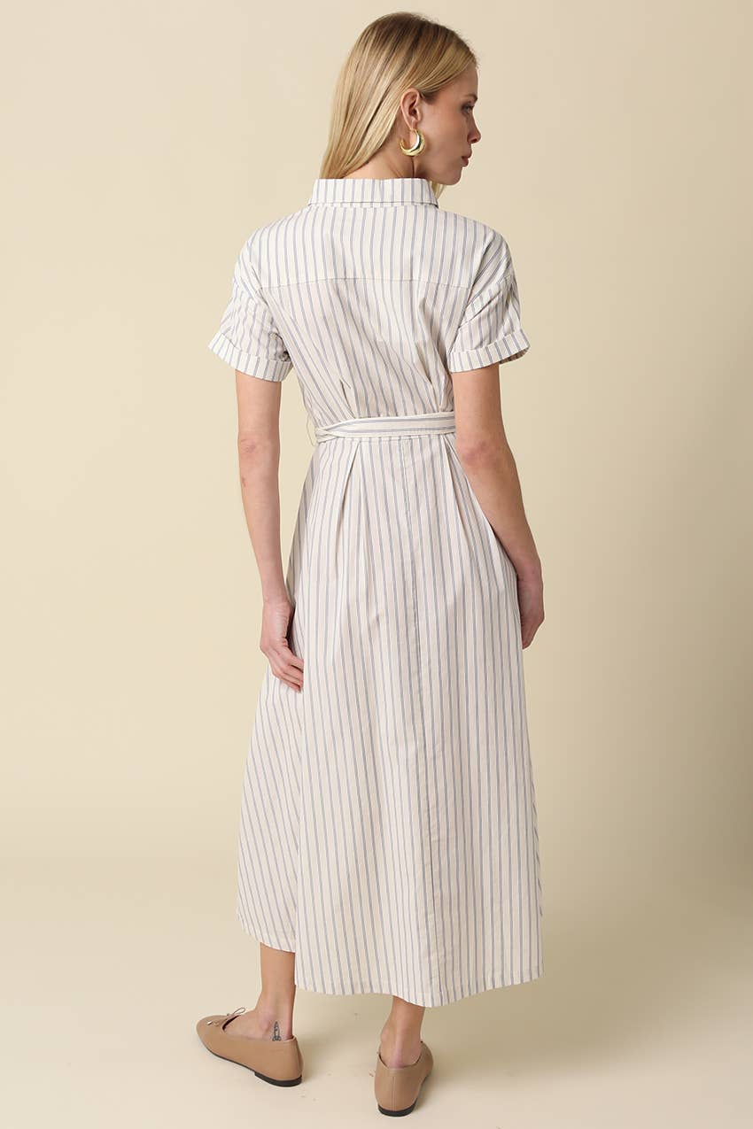 Alia Striped Belted Shirt Dress