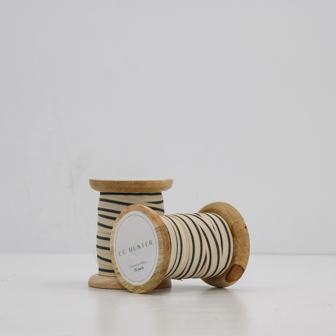 Holiday Ribbon Striped Set of 2, Cream Black, 18 mm / 10 yd