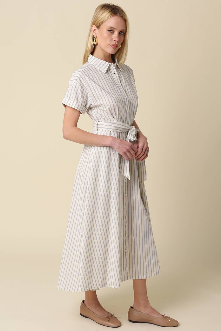 Alia Striped Belted Shirt Dress