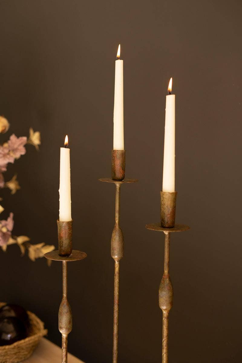 Forged Iron Taper Candle Holders: Set of 3