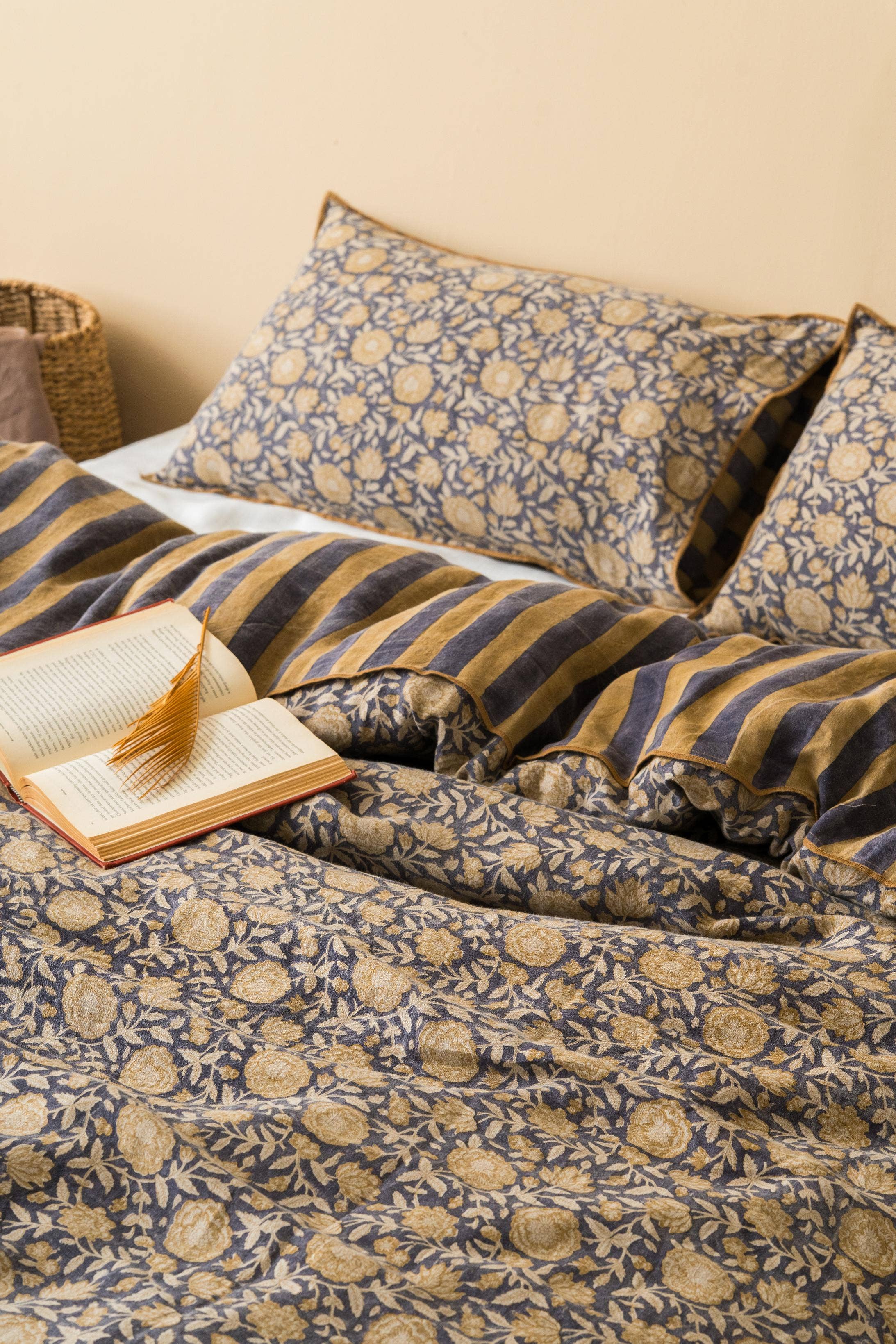 Evangeline Block Printed Linen Duvet Cover Set