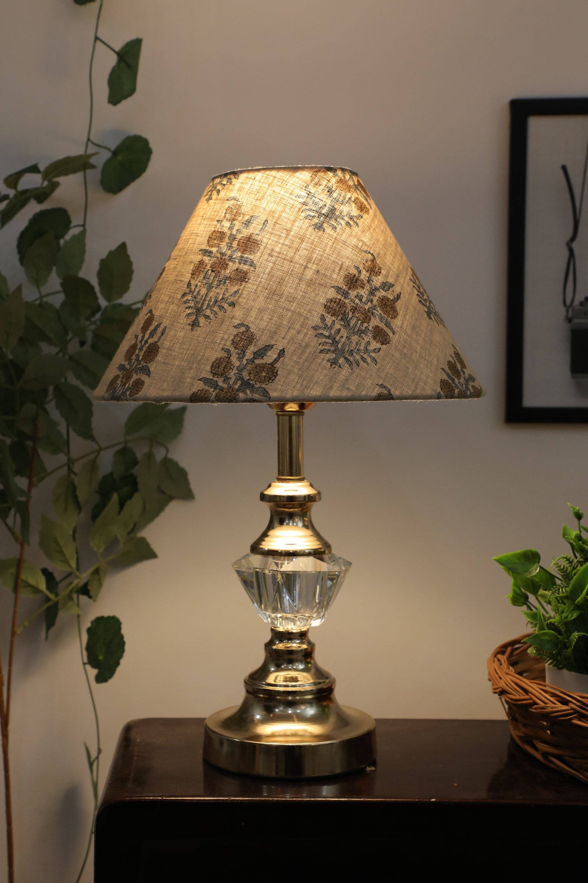 Block Print Lampshade: Blue & Beige