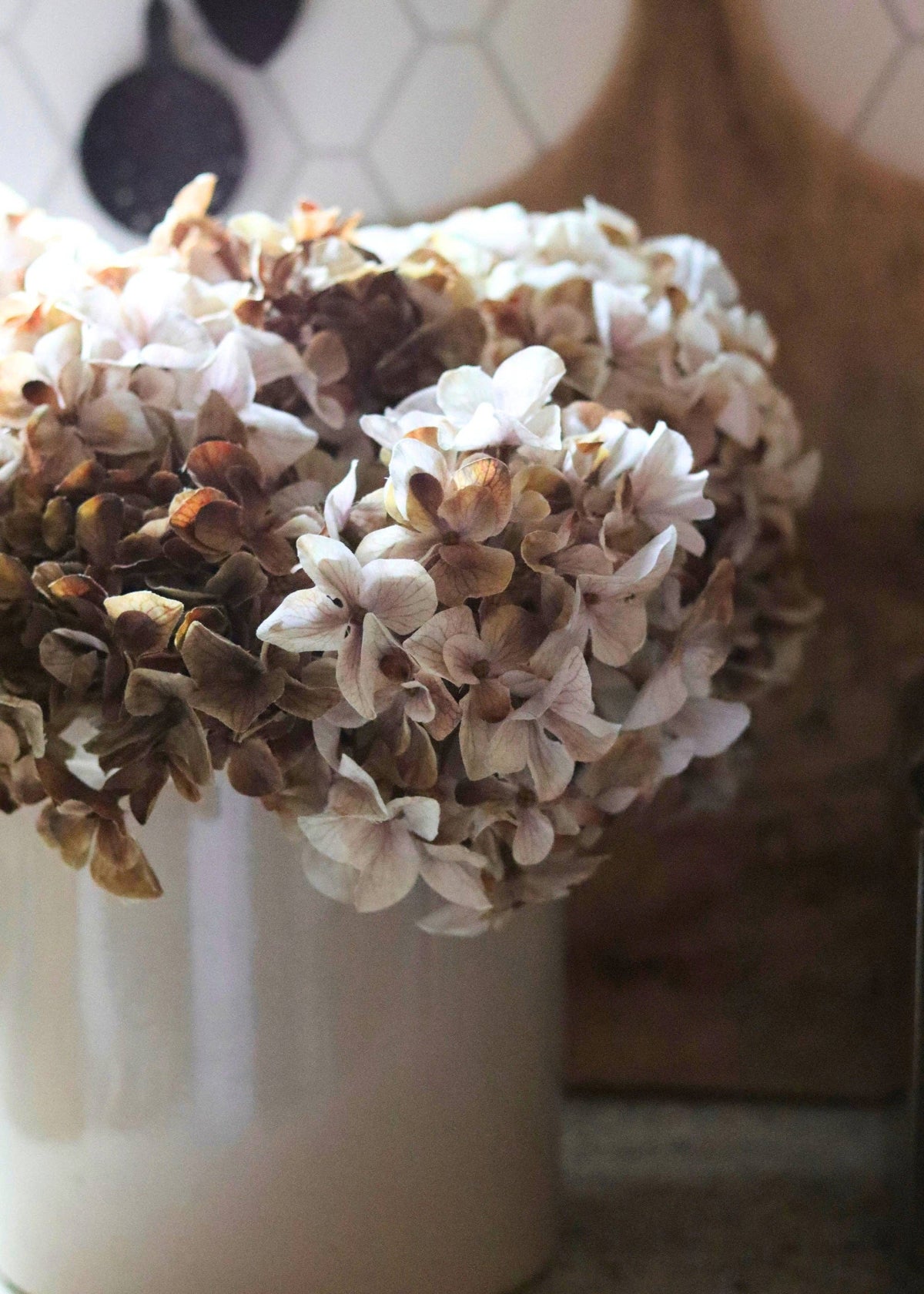 SAVE - Artificial Autumn Hydrangea Bush in Cream and Brown - 22"