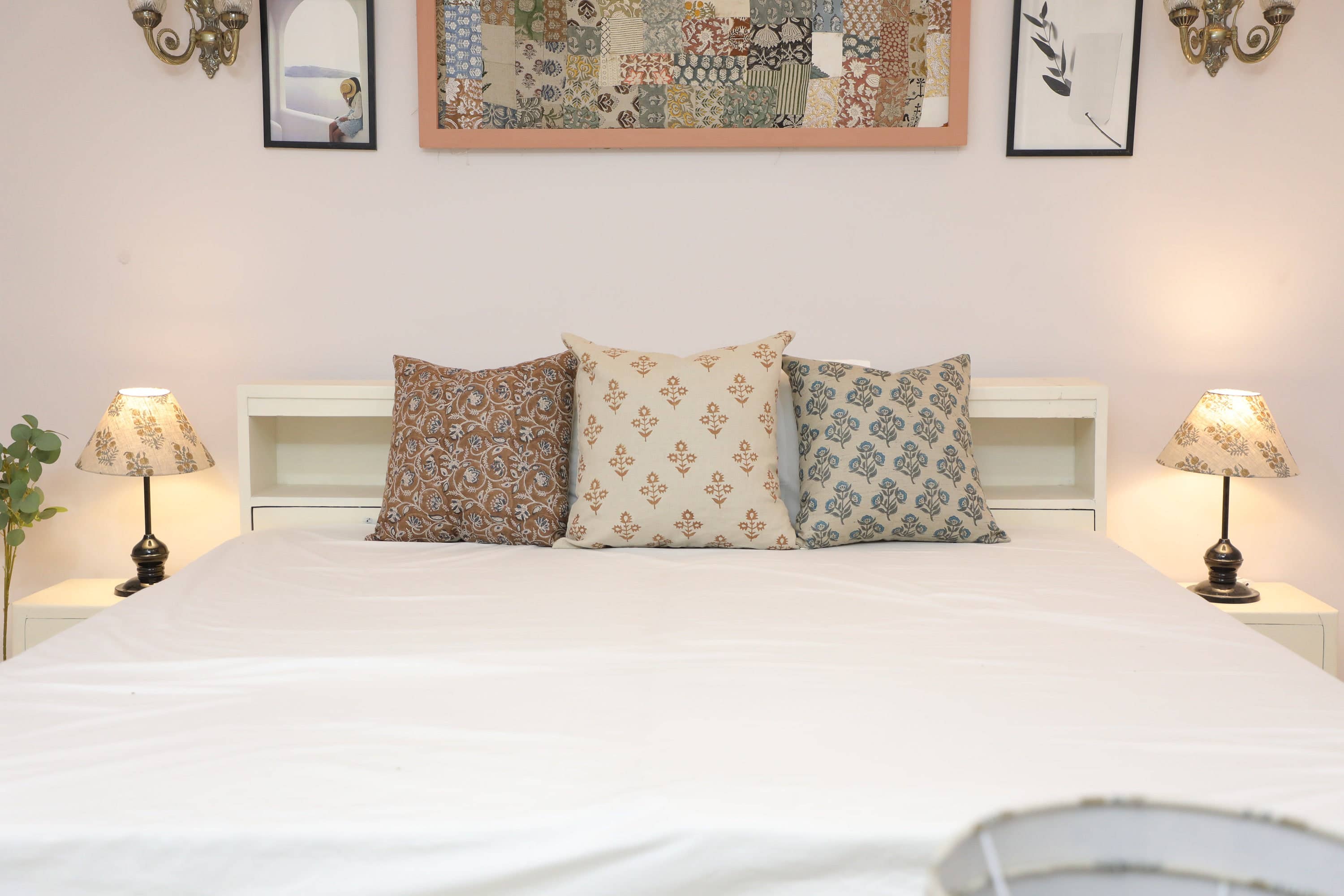 Block Print Lampshade: Blue & Beige