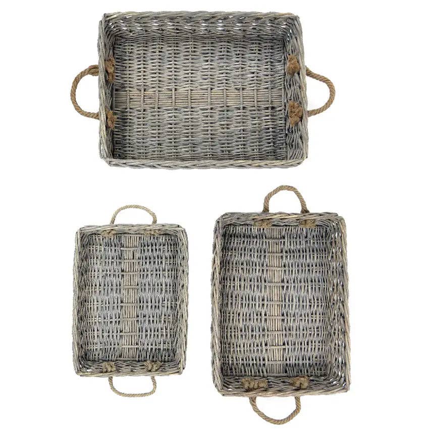 Rectangular Willow Trays with Jute Handles: Set of 3