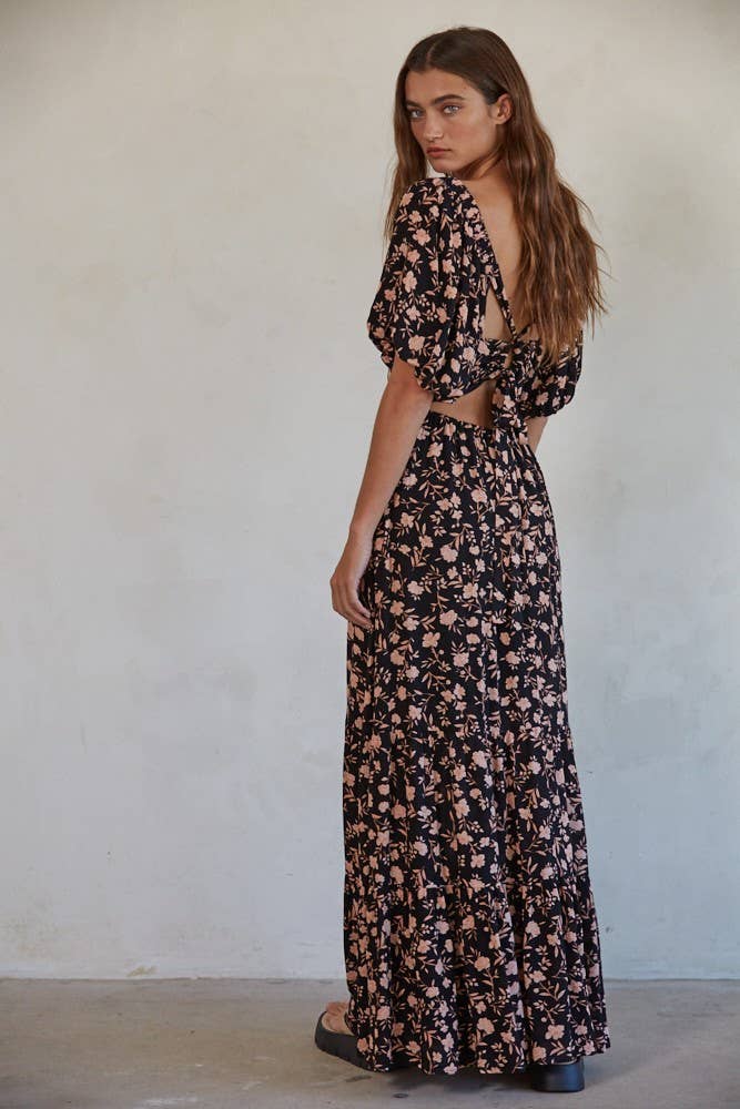 Floral V-Neck Maxi: Black Multi