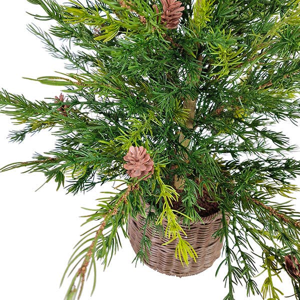 Faux Pine Tree in Woven Basket