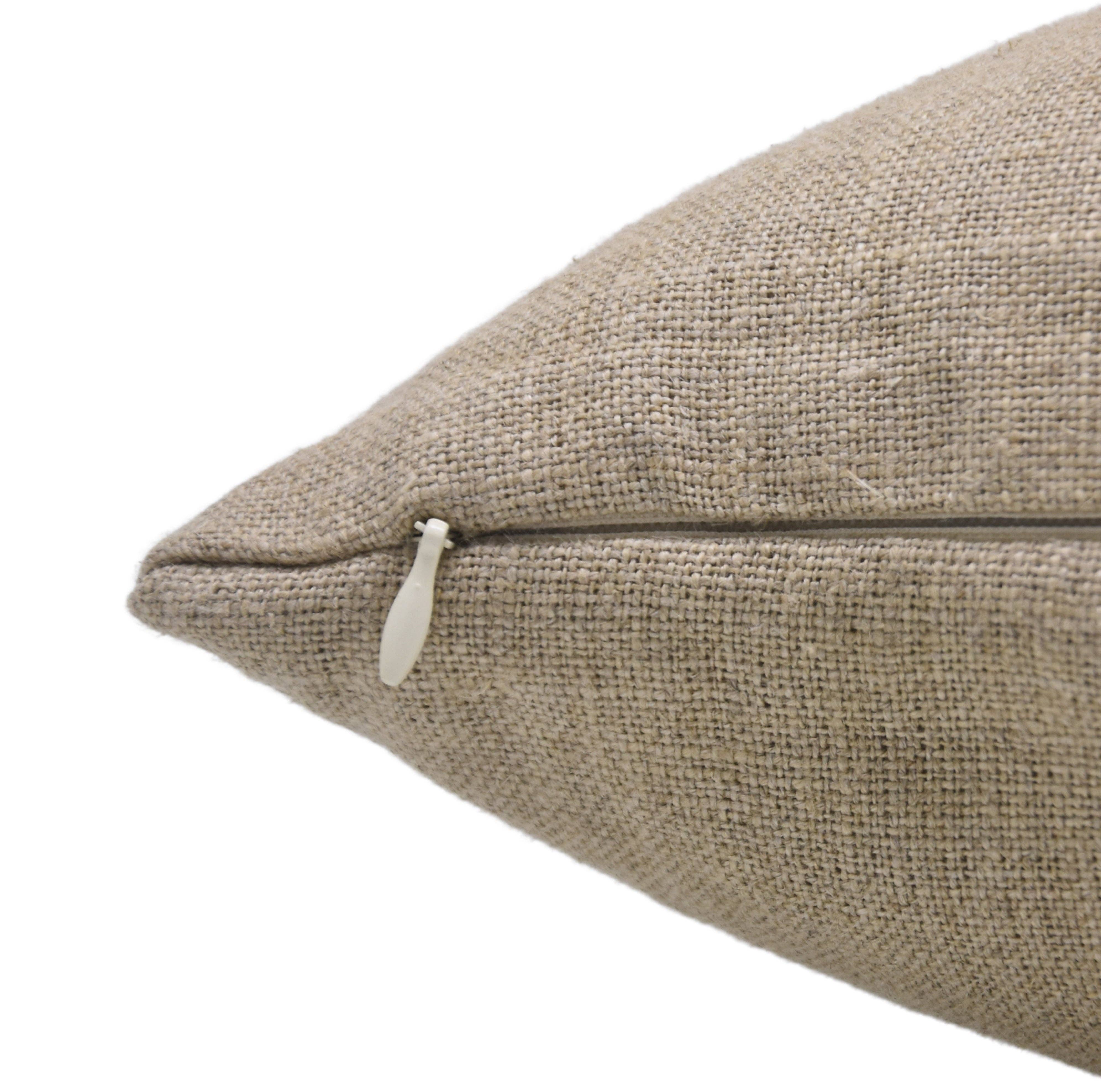 Block Print Linen Blend Pillow: Beige & Blue Amitabh