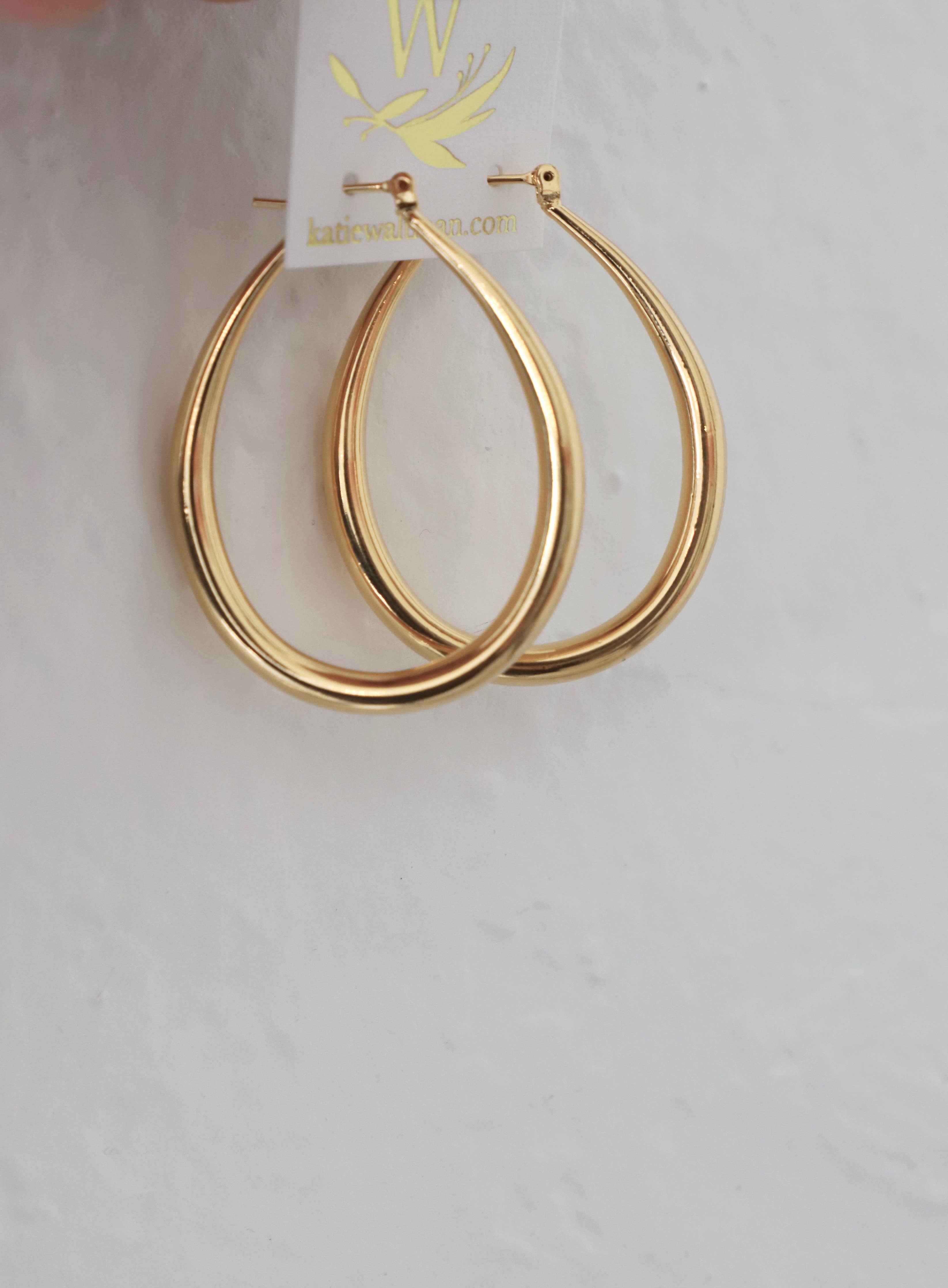 Large Teardrop Hoop Earrings: Gold